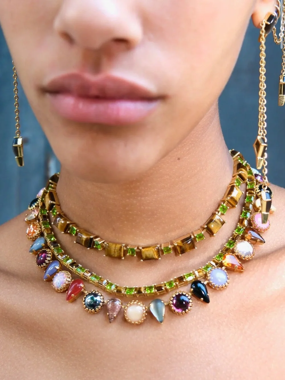 Vesper Obscura (Mia Vesper) layering choker necklaces Silver multi rainbow jewel